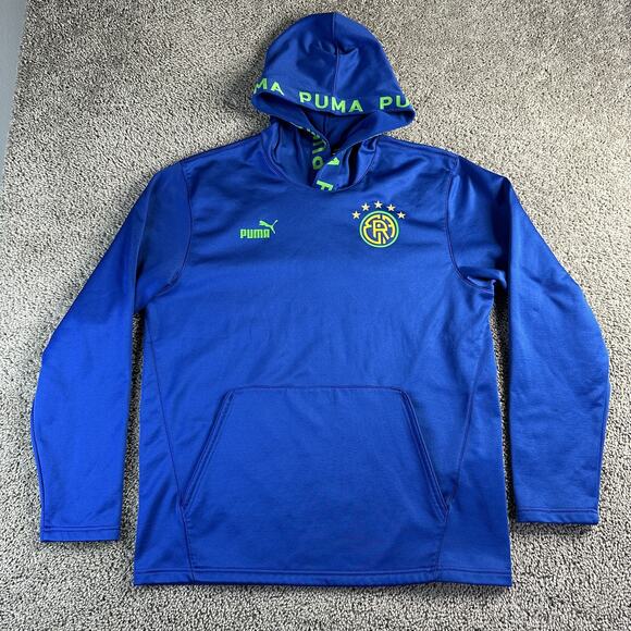 Brazil Soccer Hoodie Mens L Blue Green Pullover Football Star Logo Sweatshirt - Picture 5 of 13